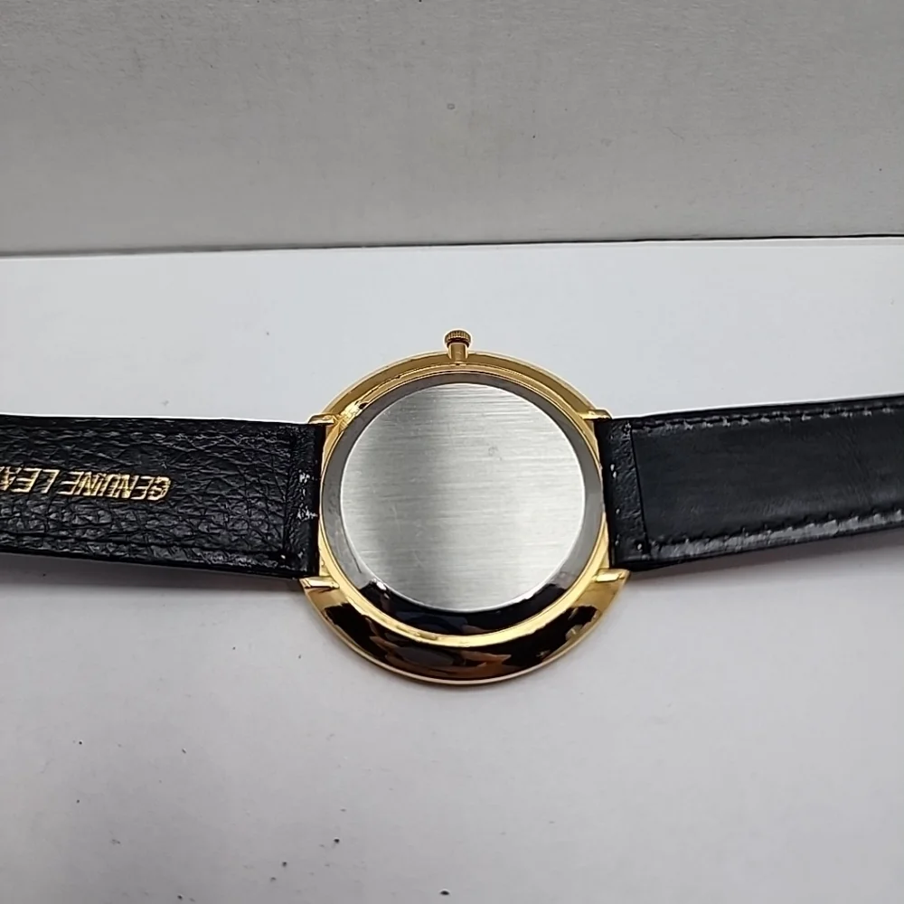 Womens Pierre Bernard Butterfly Watch Gold Glitter Black Leather New Battery